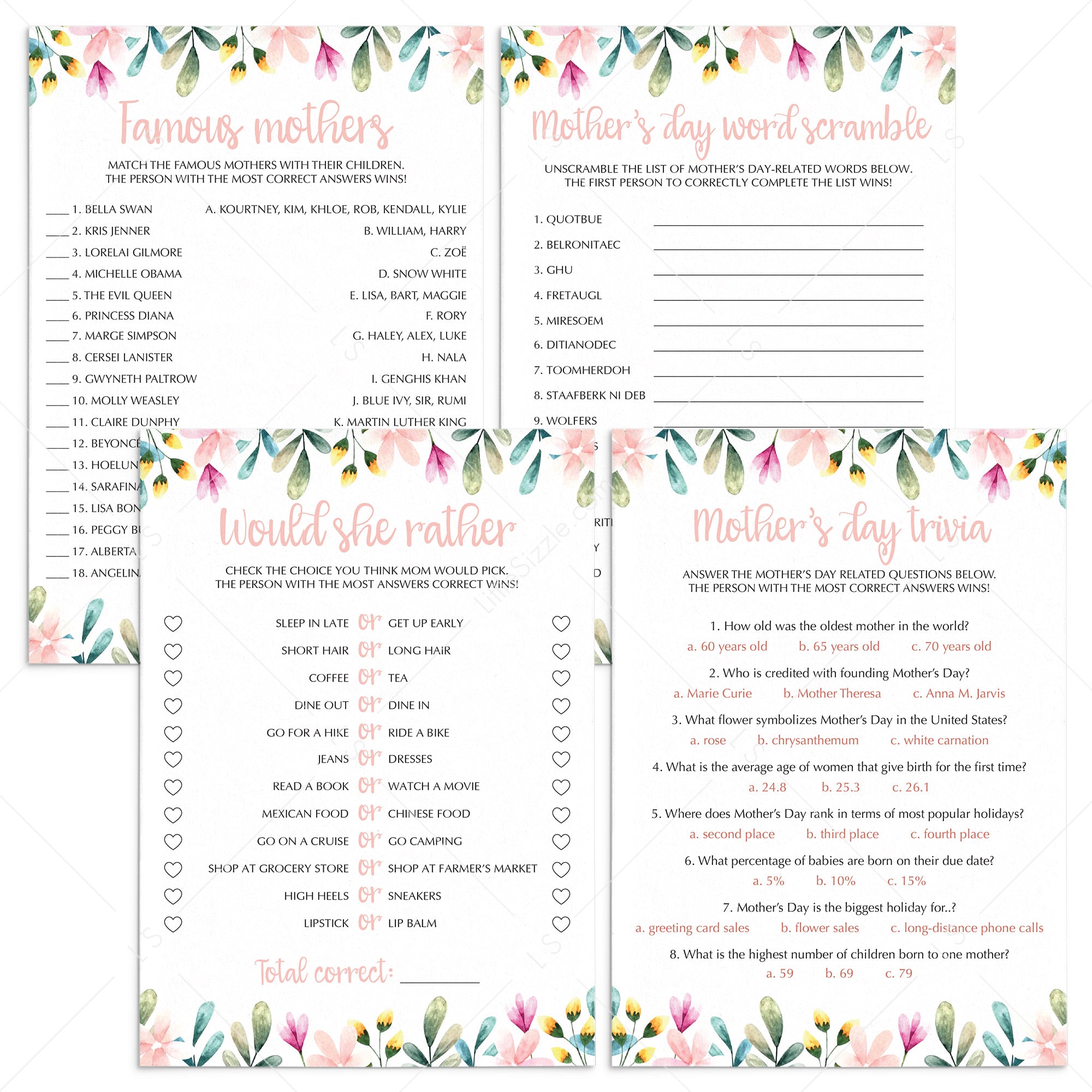 Mother's Day Party Games Virtual & Printable by LittleSizzle
