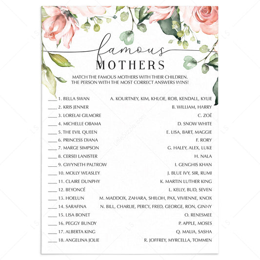 (Zoom) Mother's Day Game Famous Mothers Instant Download by LittleSizzle