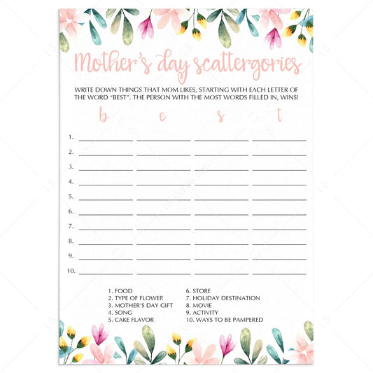 Floral Mother's Day Game for Zoom and To Print by LittleSizzle
