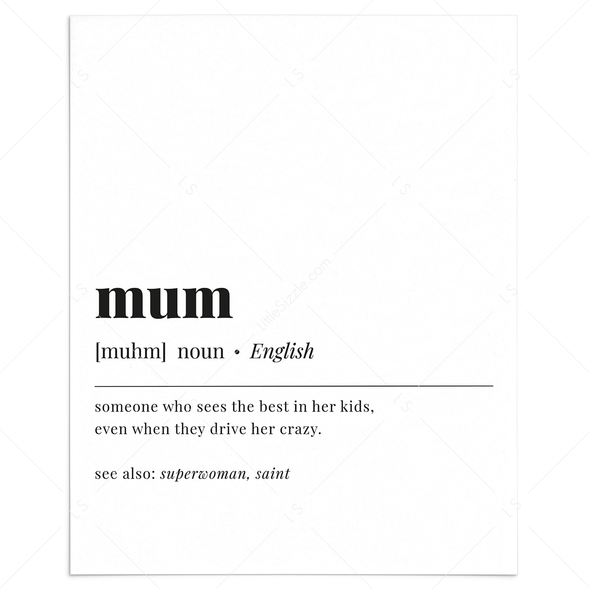 Mum Definition Printable by LittleSizzle
