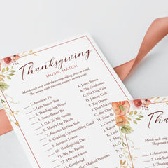 Thanksgiving Music Matching Game with Answers Printable