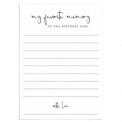 My Favorite Memory of the Birthday Girl Cards Printable by LittleSizzle