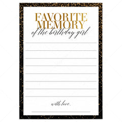 Share Your Favorite Memory Of The Birthday Girl Card Black and Gold Party by LittleSizzle