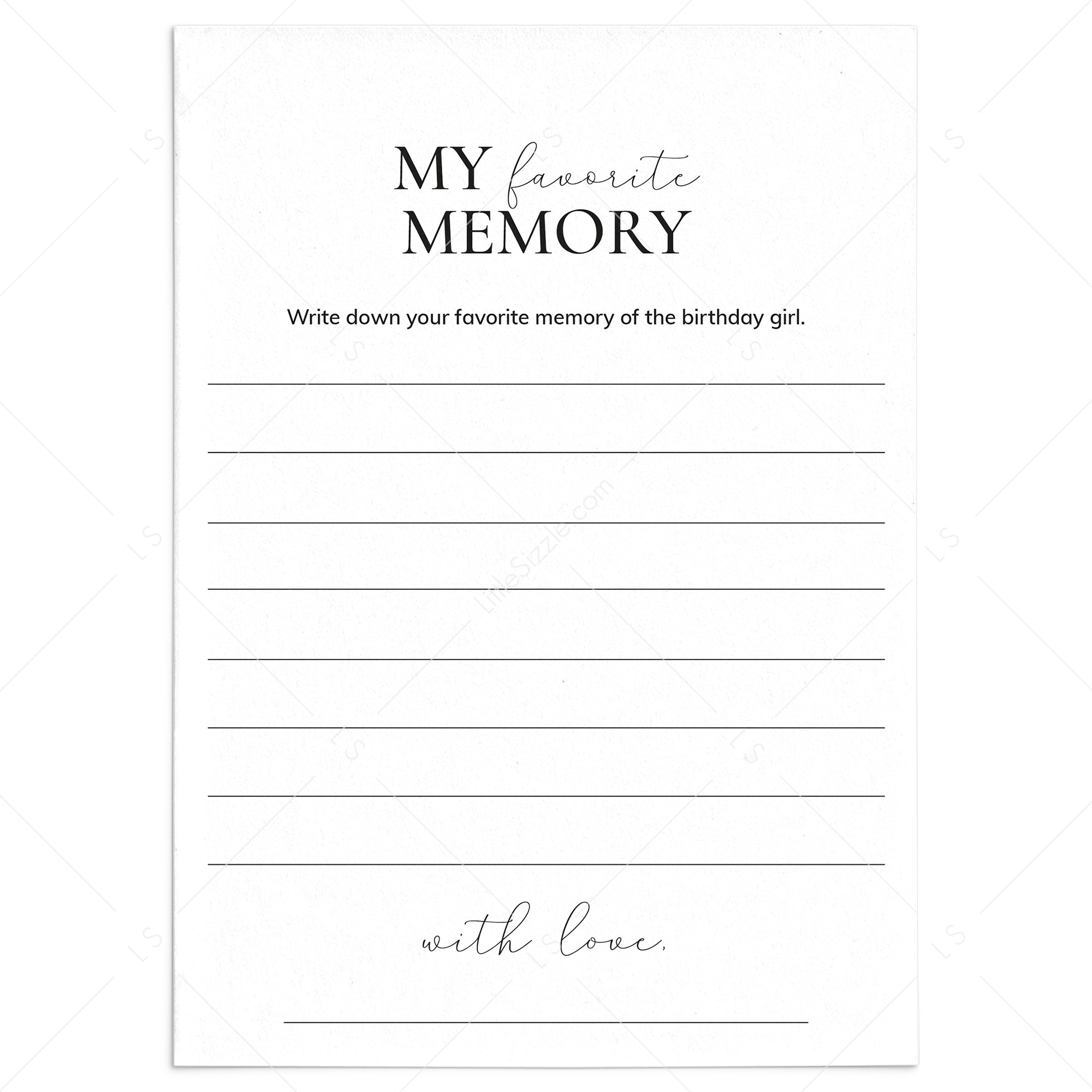 Printable Favorite Memory Of The Birthday Girl Card by LittleSizzle
