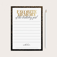 Share Your Favorite Memory Of The Birthday Girl Card Black and Gold Party by LittleSizzle