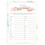Name the baby animal baby shower game printable by LittleSizzle