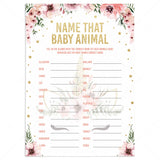 Name that baby animal game cards pink and gold baby shower by LittleSizzle
