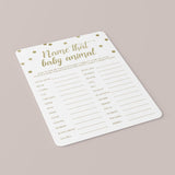 Guess The Baby Animal Baby Shower Game Gold Printable
