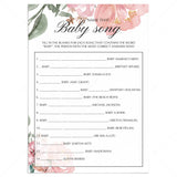 Floral Baby Shower Baby Song Game Printable by LittleSizzle
