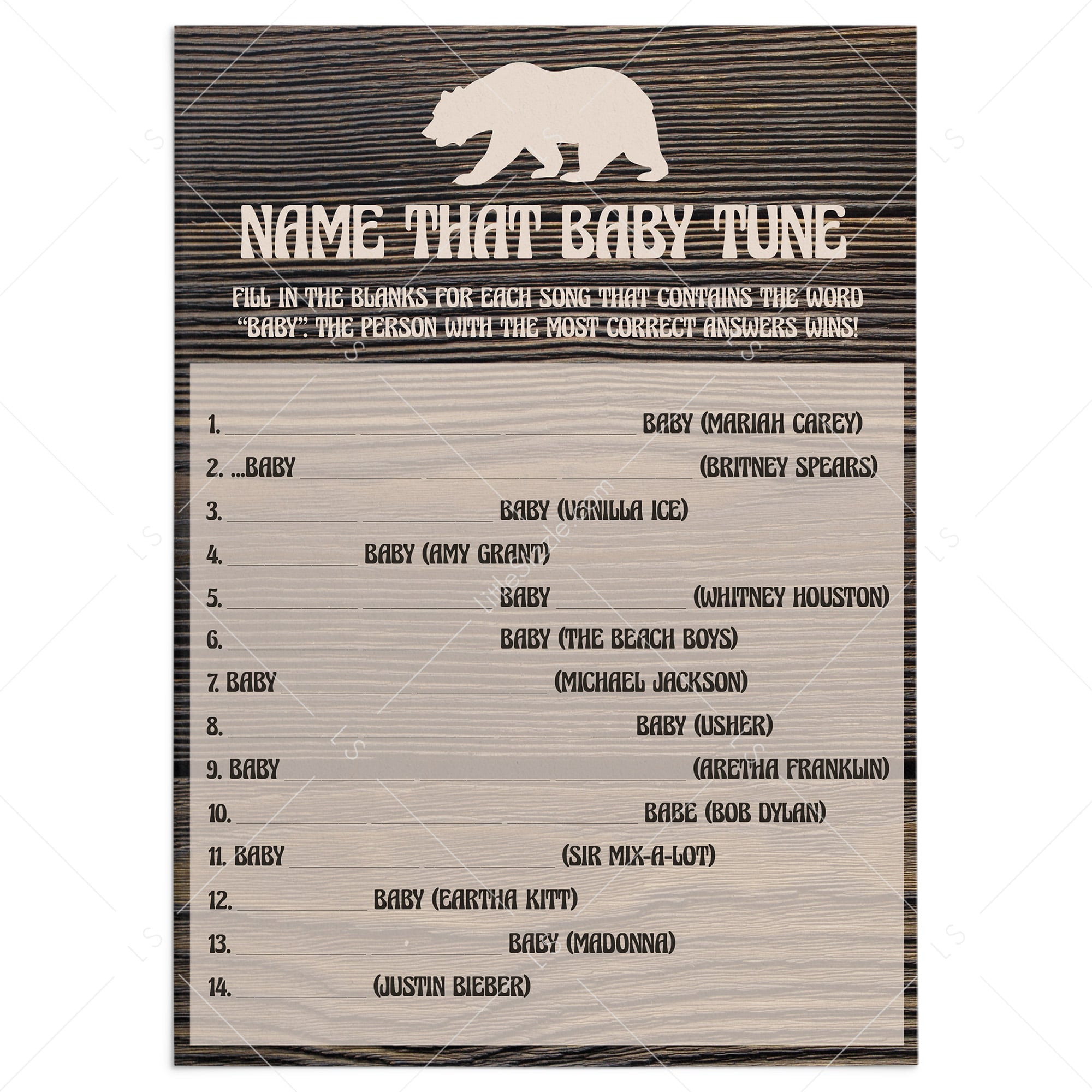 Bear Themed baby shower party games name that baby tune by LittleSizzle