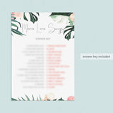Summer Bridal Shower Love Song Match Game Printable