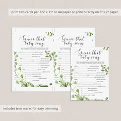 Guess That Song Baby Shower Game with Green Leaves Printable