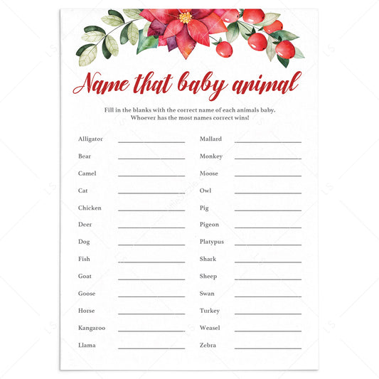 Red Floral Baby Shower Game Name The Baby Animal by LittleSizzle