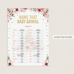 Instant download girl baby shower games name the animals baby by LittleSizzle