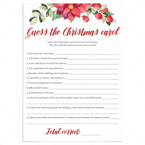 Christmas Carol Guessing Game Printable | Instant Download – LittleSizzle