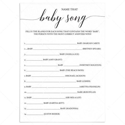 Name That Baby Song baby shower game rustic kraft paper | Download ...