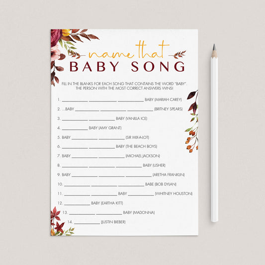 Boho Chic BabyShower Game Name That Baby Song Instant Download by LittleSizzle