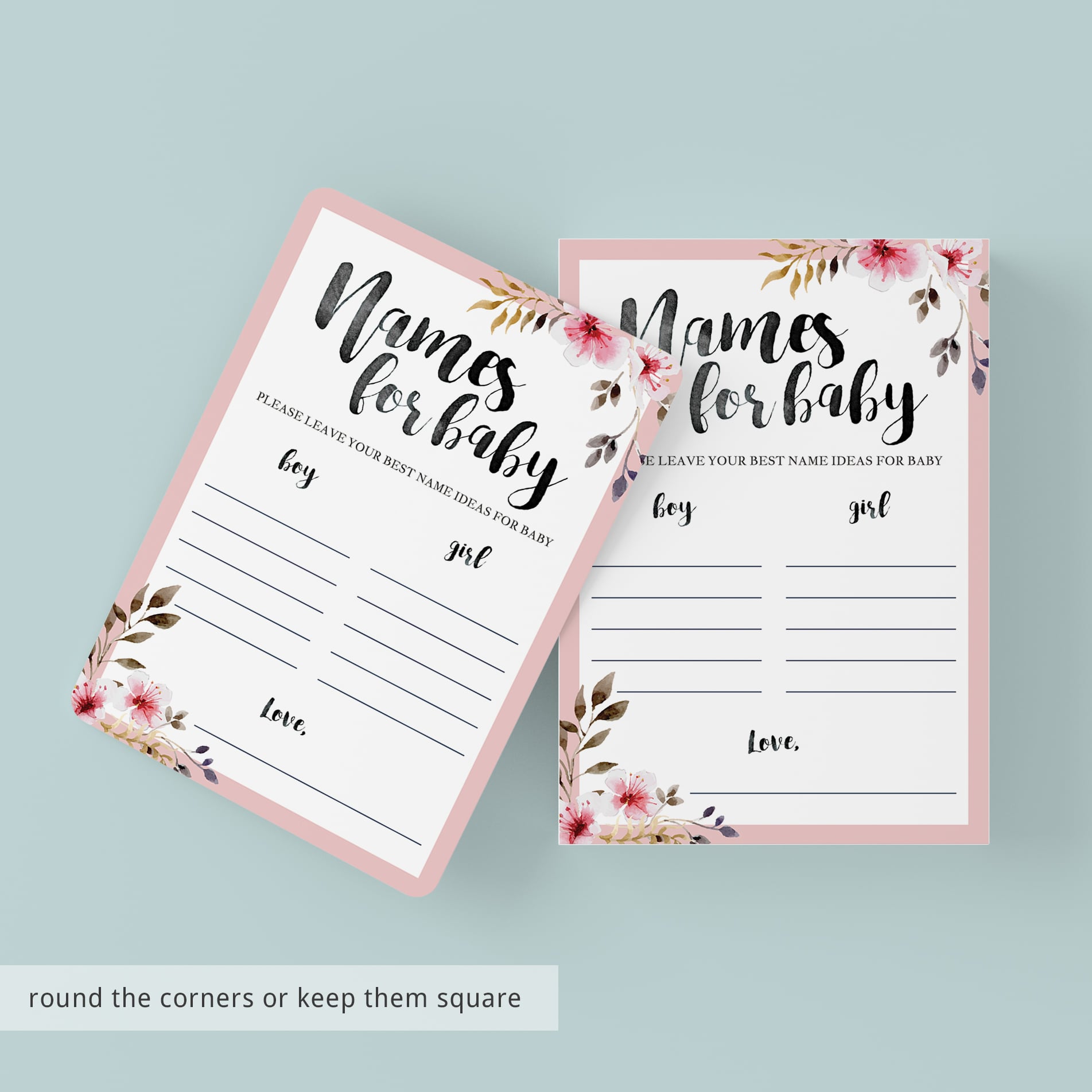 Watercolor flowers on baby shower game names for baby by LittleSizzle