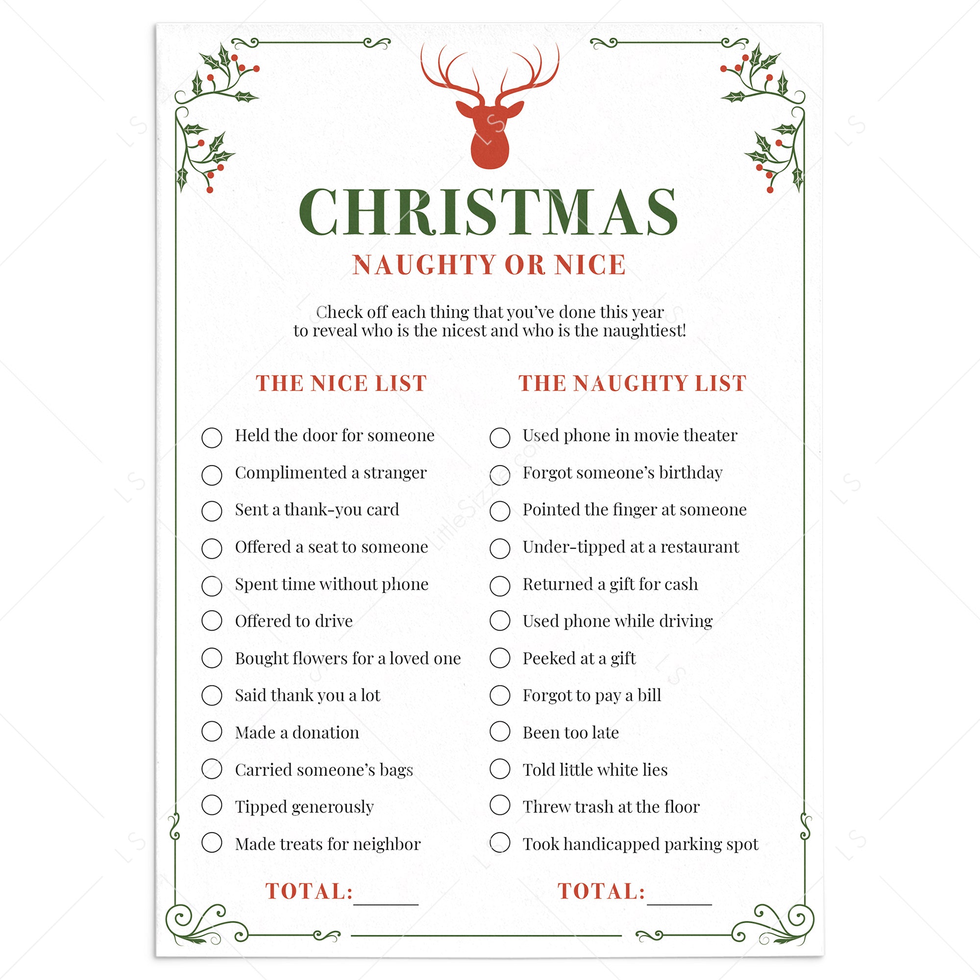 Christmas Naughty or Nice Game Printable by LittleSizzle
