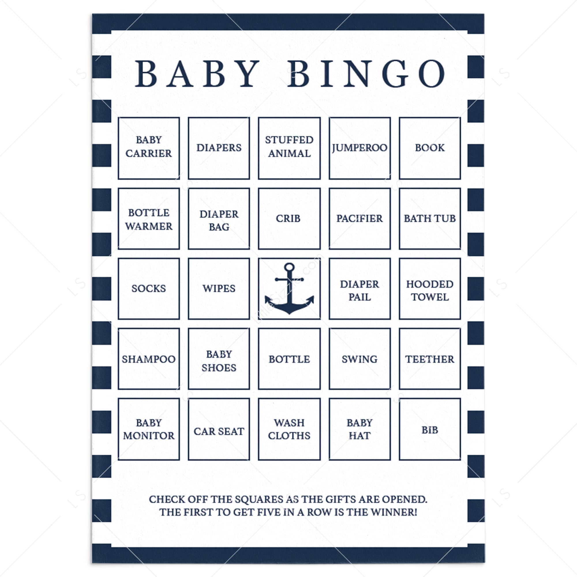 Nautical Printable Baby Bingo Cards by LittleSizzle