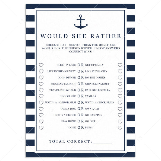 Nautical baby shower game would she rather printable by LittleSizzle