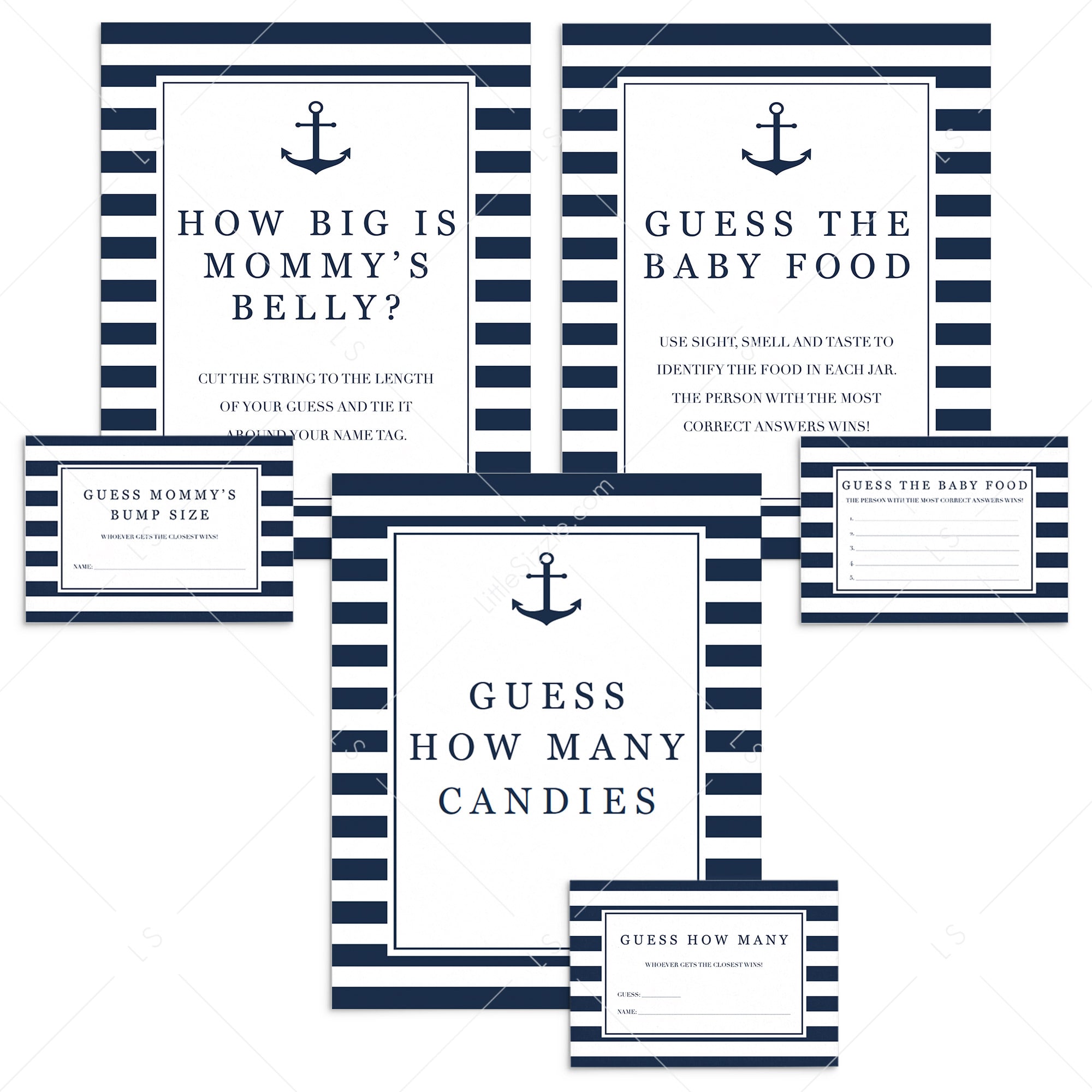 Nautical baby shower guessing game sign and cards printables by LittleSizzle