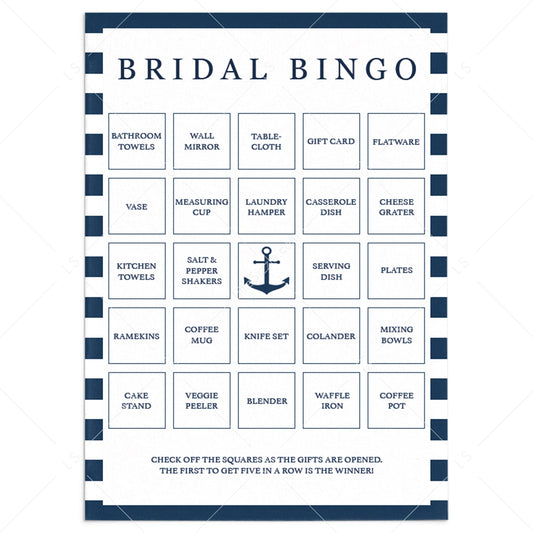 Bridal Shower Bingo Cards Nautical Theme by LittleSizzle