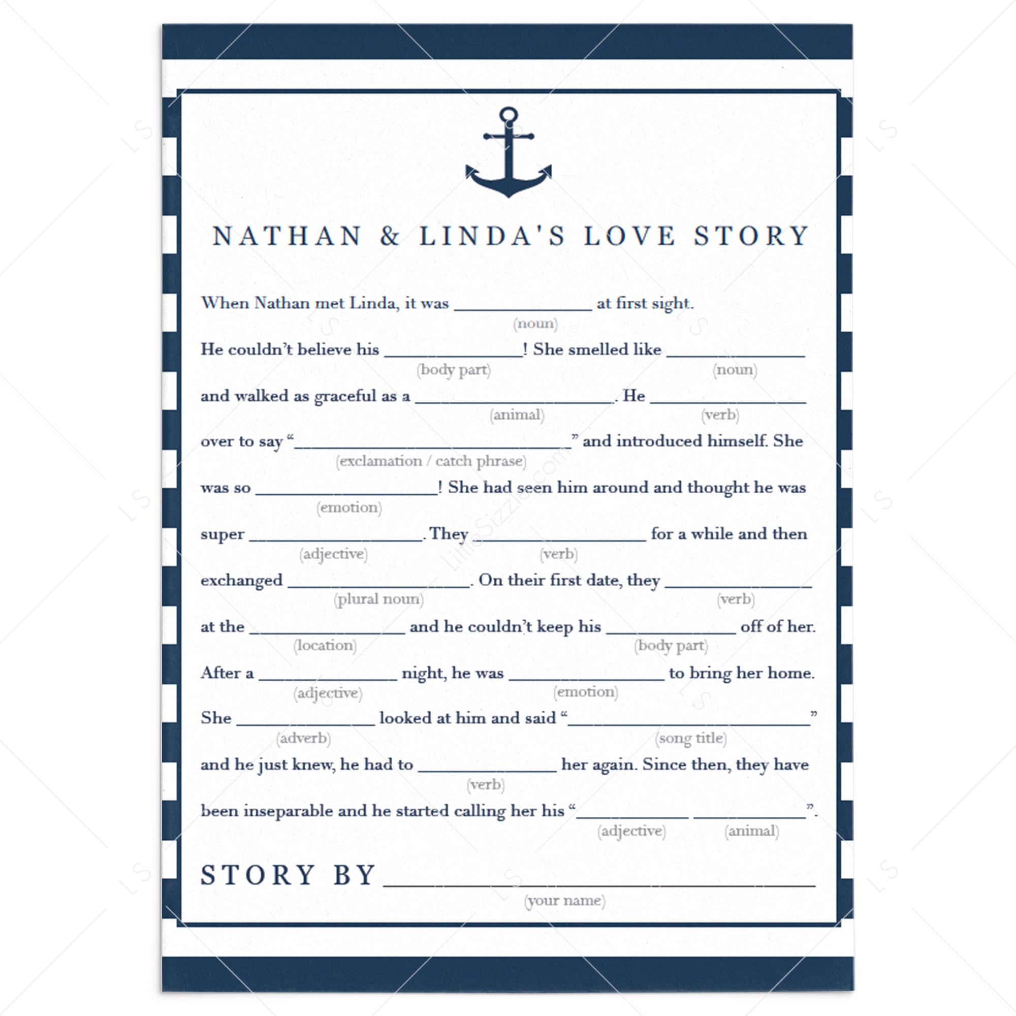 nautical bridal shower madlibs printable by LittleSizzle