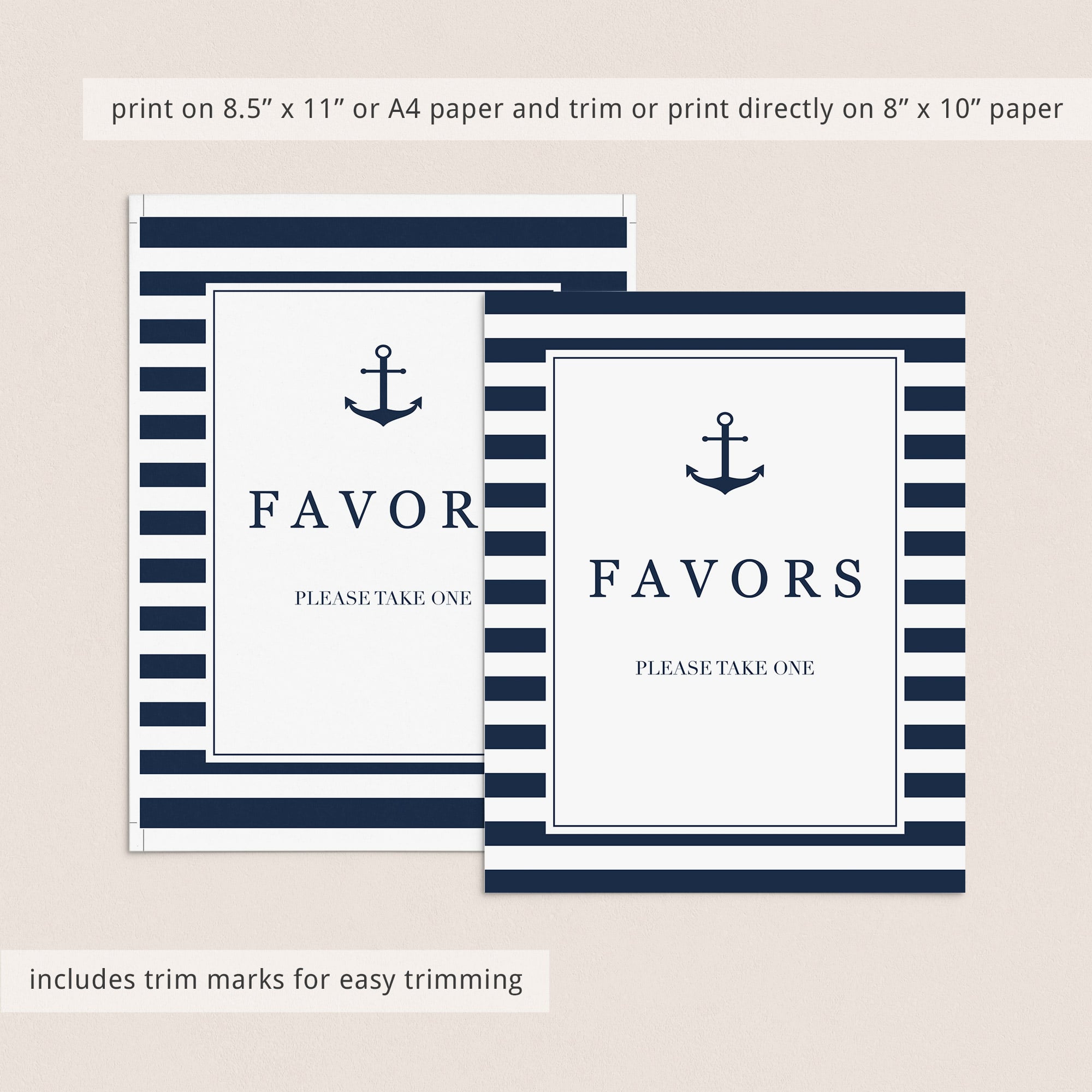 Nautical party Favors Sign printable