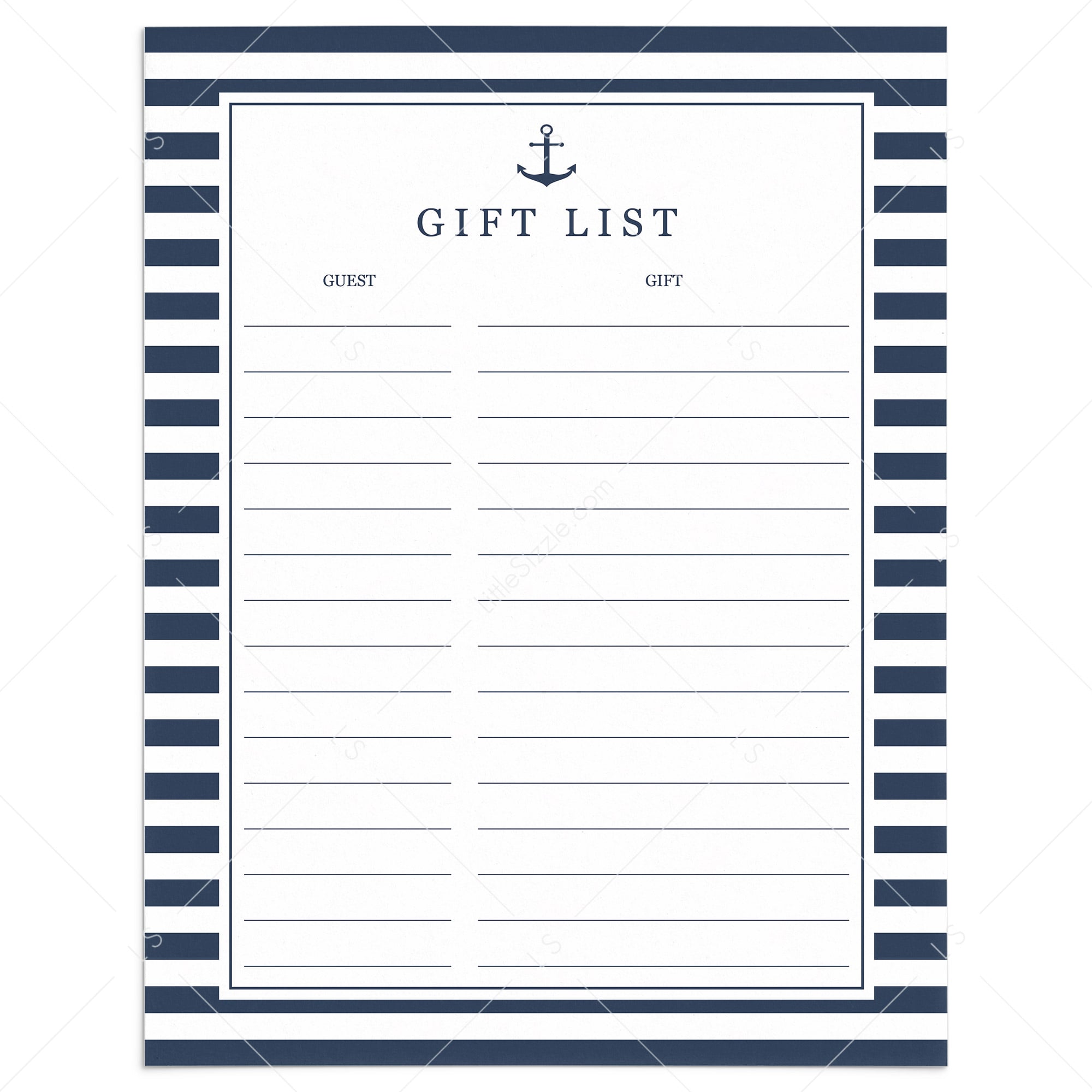 Nautical Baby Boy Shower Gift List Printable by LittleSizzle