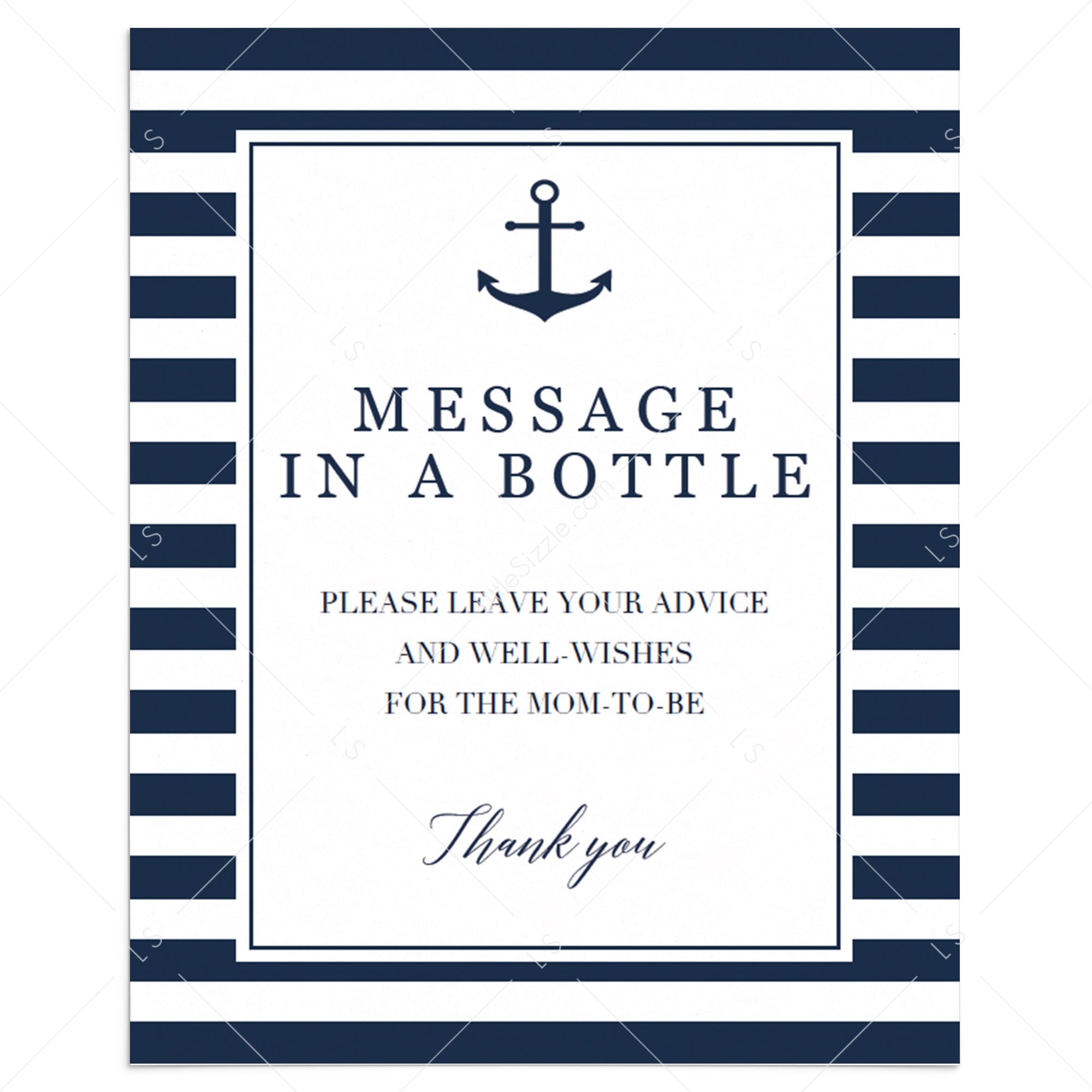 Printable message in a bottle sign for nautical shower by LittleSizzle