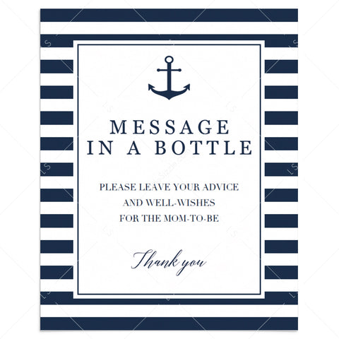 Message In A Bottle sign template with navy stripes | Instant download – LittleSizzle