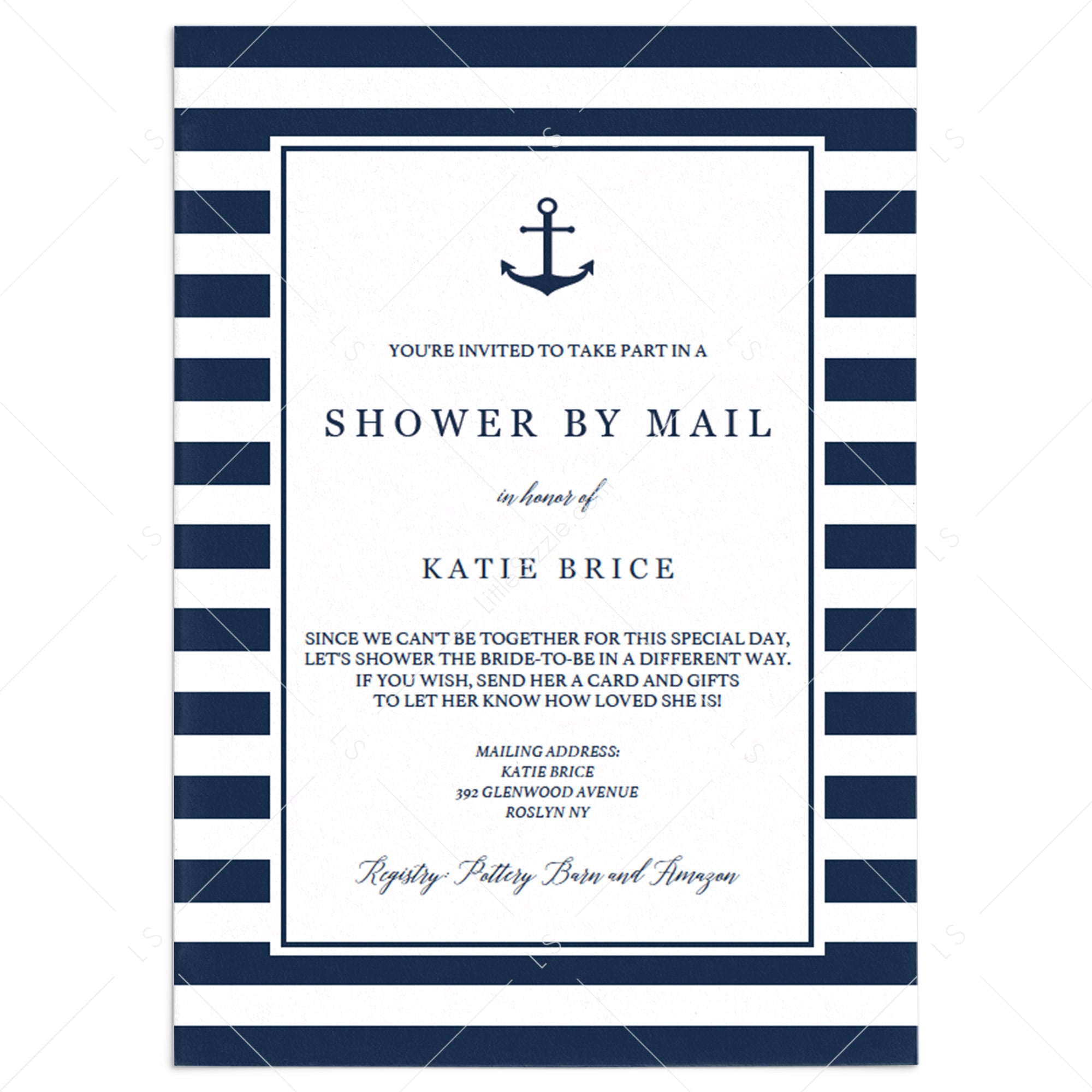 Long Distance Shower Invitation Navy and White by LittleSizzle