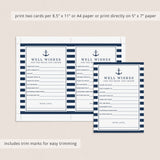 navy bridal shower well wishes cards instant download