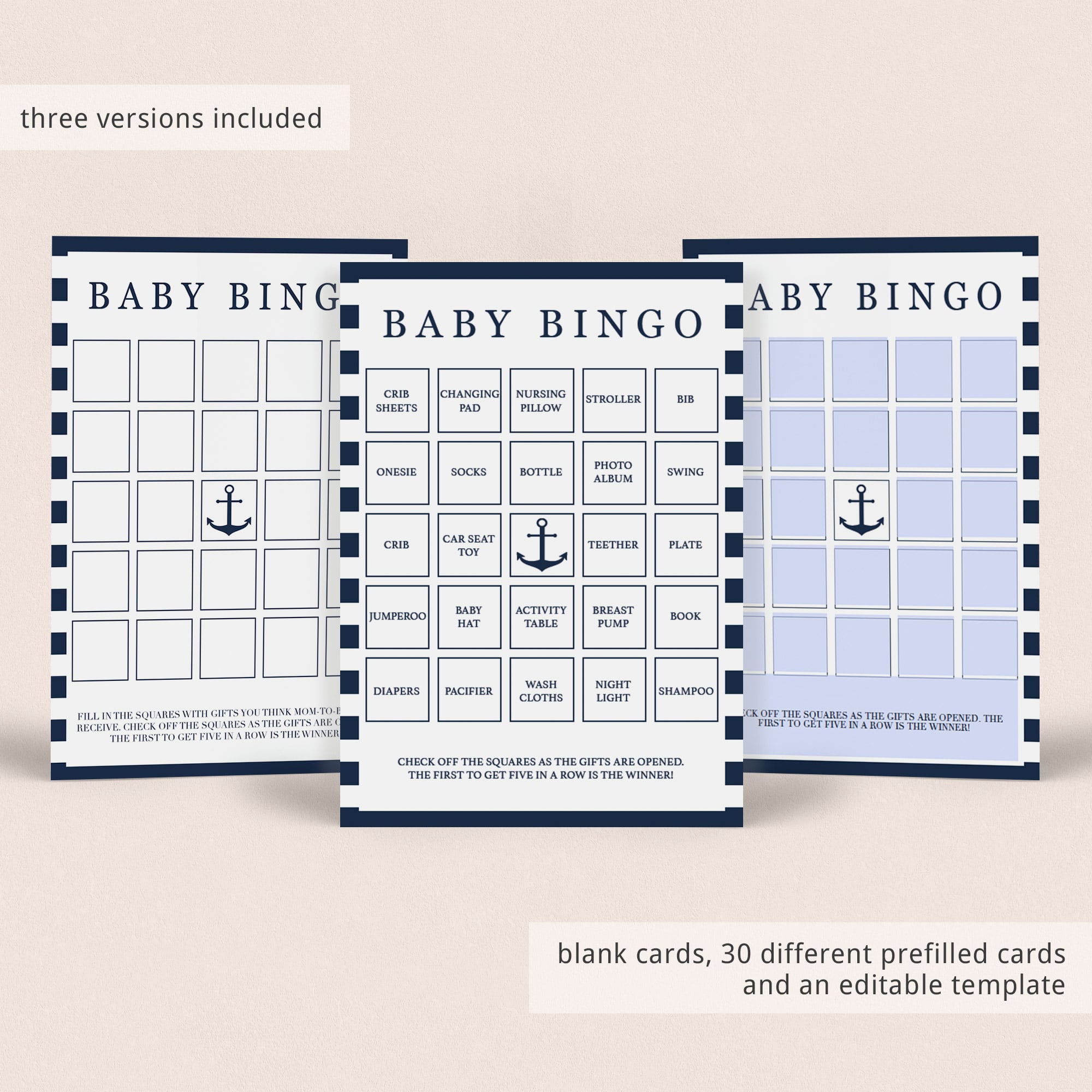 Anchor Baby Shower Bingo Cards Template Set by LittleSizzle