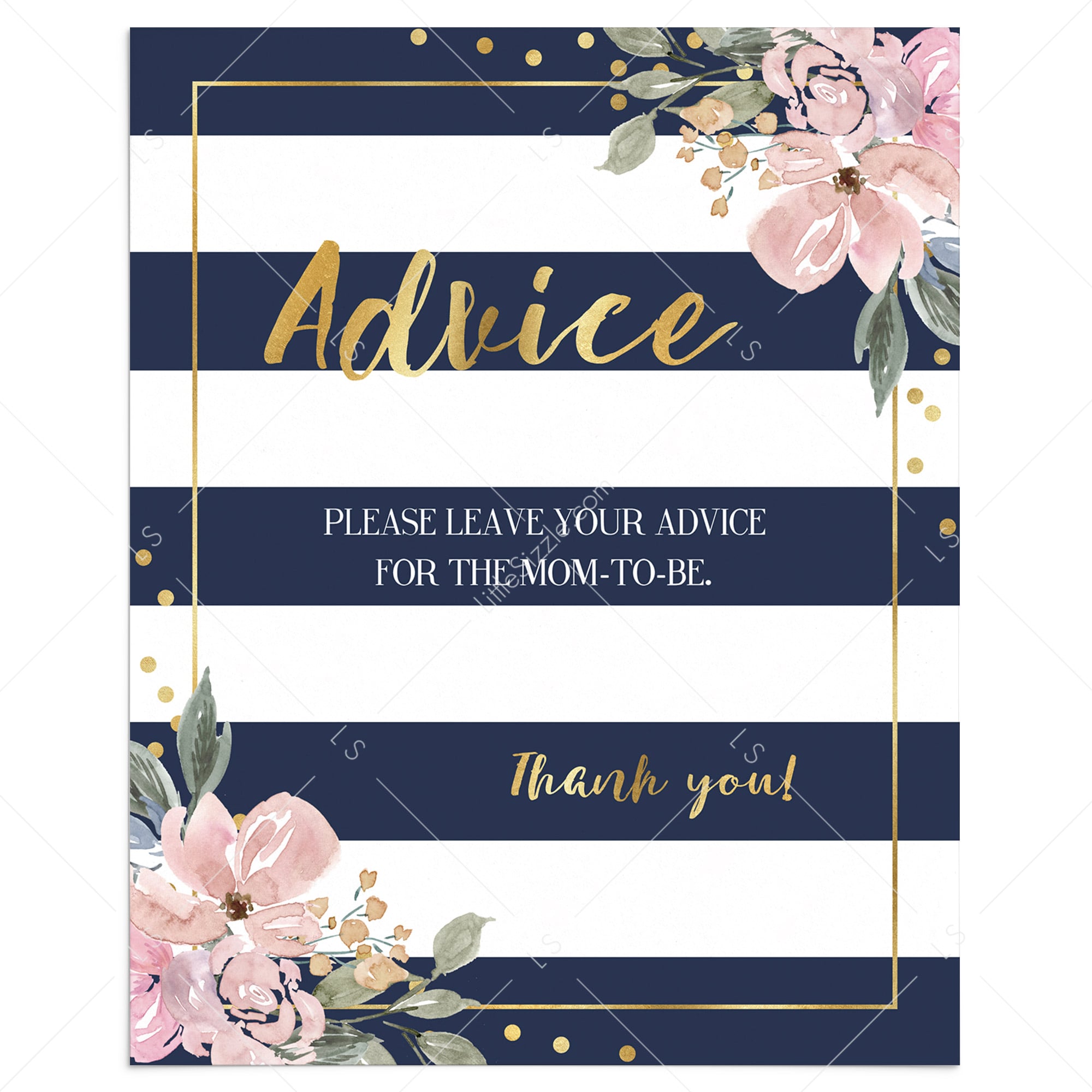 Gold pink and navy advice sign for baby shower by LittleSizzle