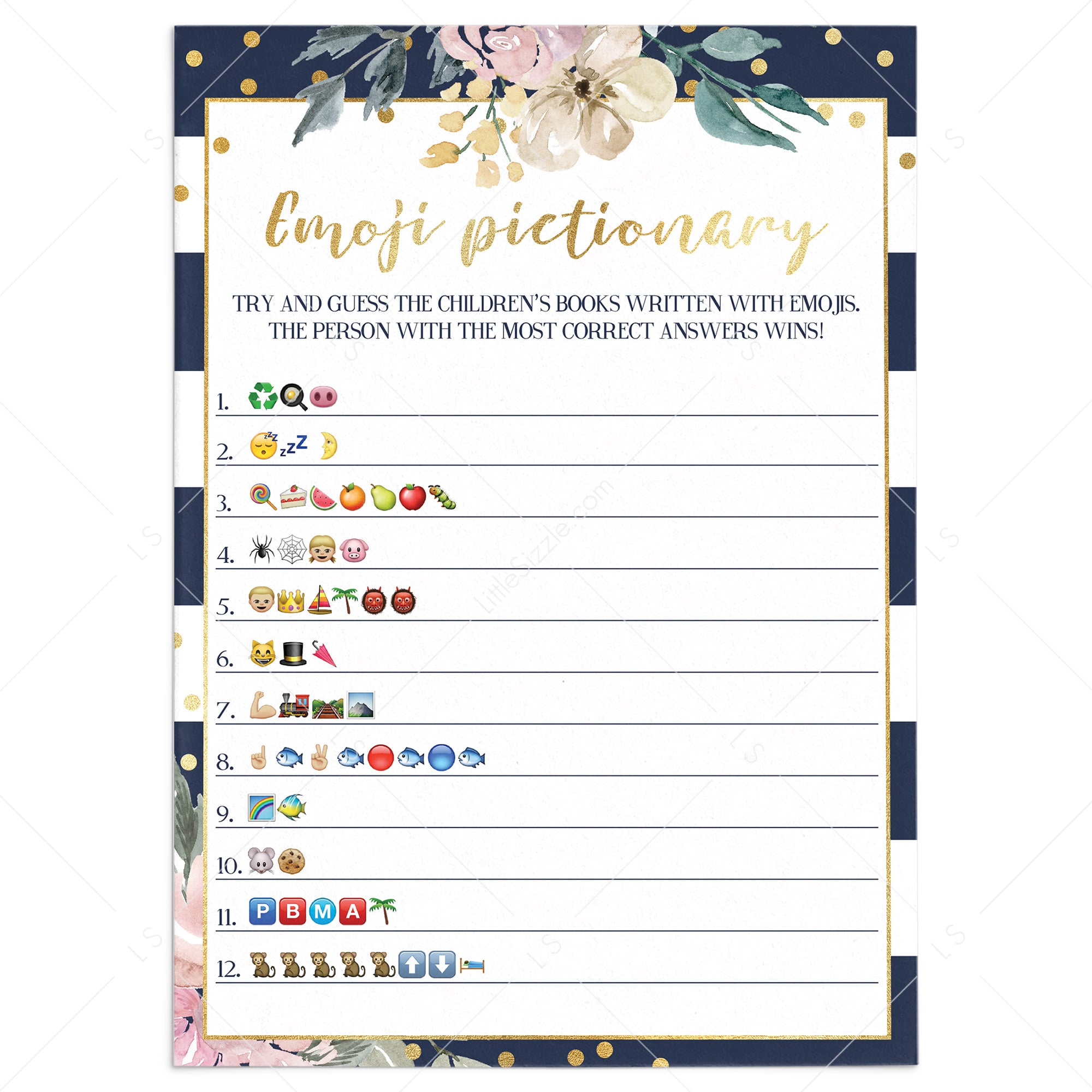 Childrens Books Emoji Pictionary game printable by LittleSizzle