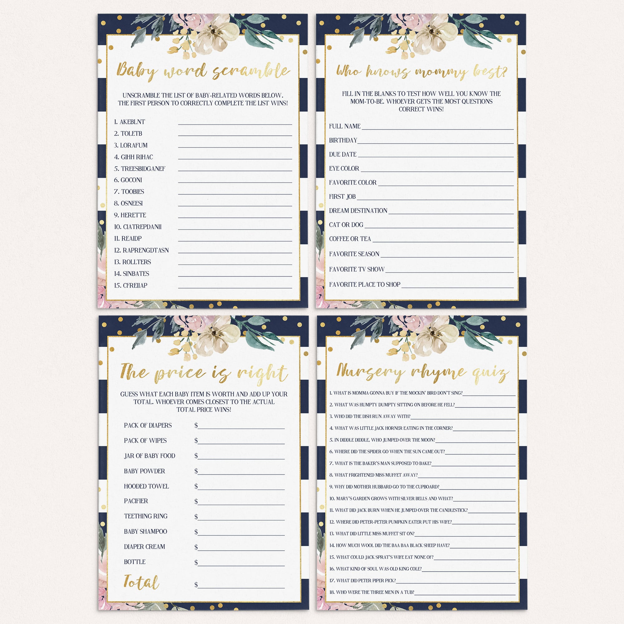 Pink flower and gold baby girl shower games by LittleSizzle
