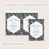 Navy and Pink Baby Shower Invite and Inserts PDF Templates