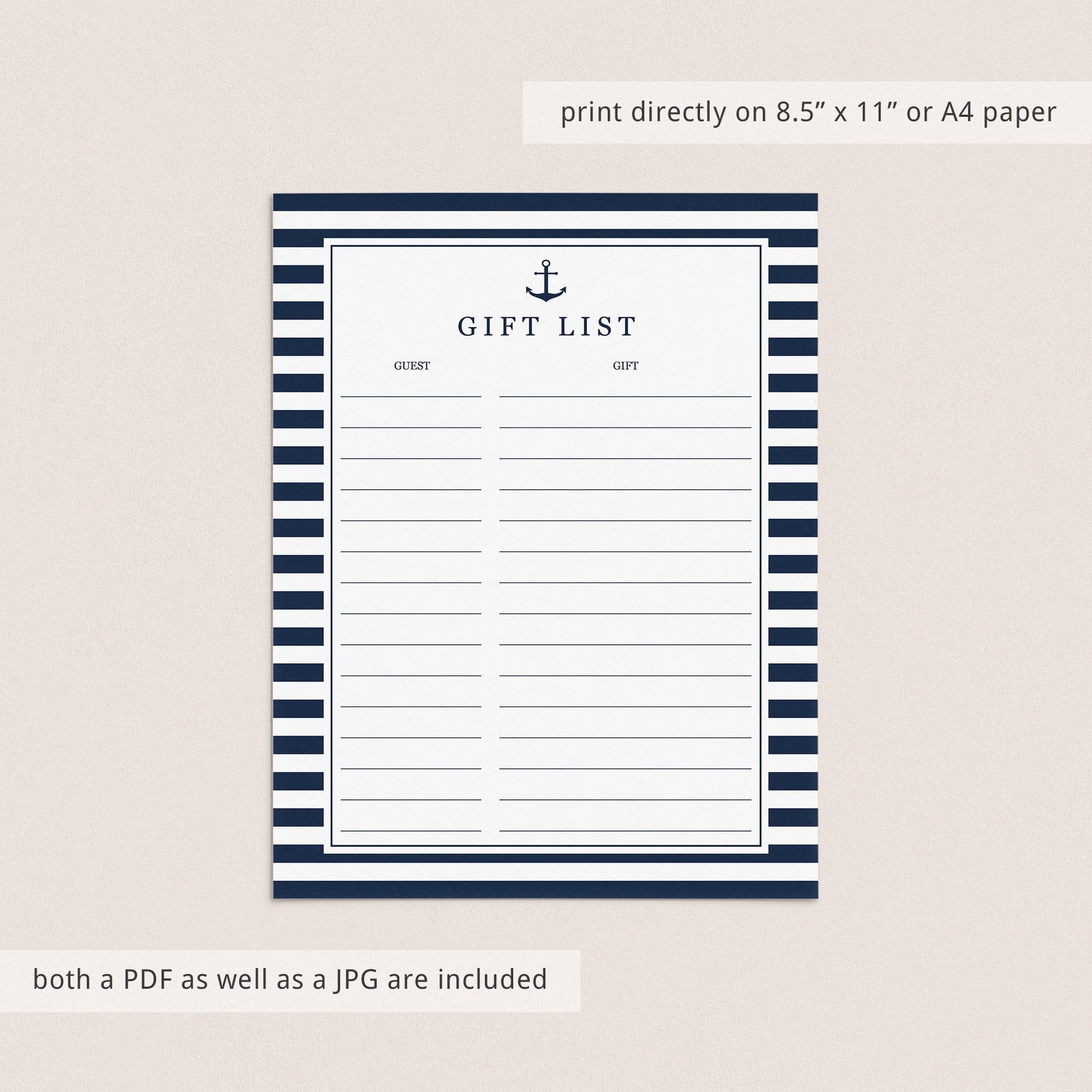 Nautical party gift tracker sheet by LittleSizzle