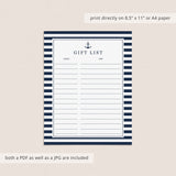 Nautical party gift tracker sheet by LittleSizzle