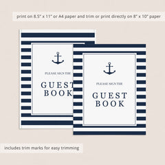 Boy baby shower guest book sign printable navy and white by LittleSizzle