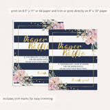 Printable Diaper Raffle Sign with Flowers and Navy Stripes