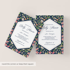 Navy Floral Baby Shower Invitation Template