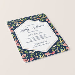 Navy Floral Baby Shower Invitation Template