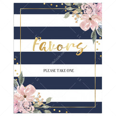 Navy stripes and pink flowers favors sign printable by LittleSizzle