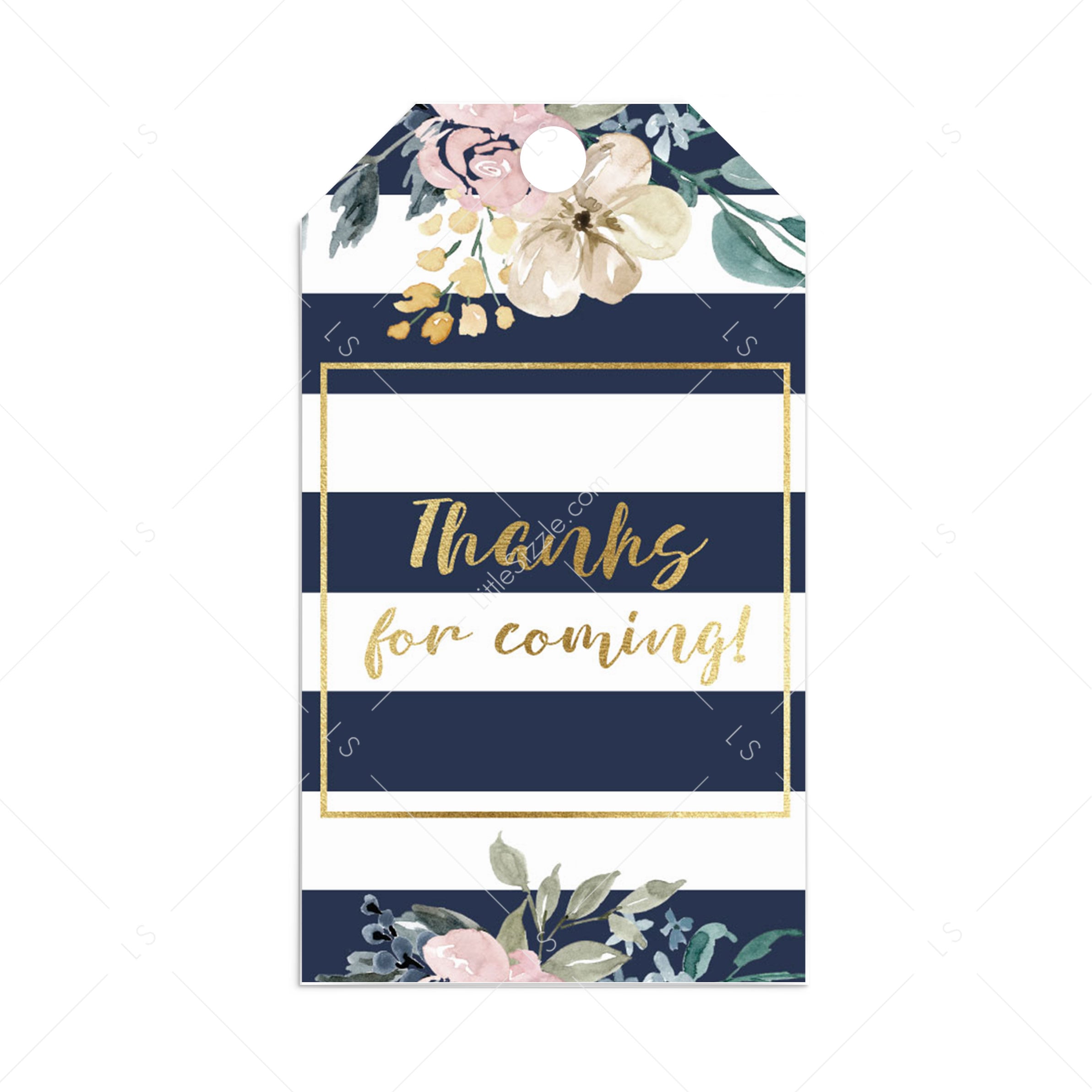 Printable favor tag with navy stripes and pink flowers by LittleSizzle