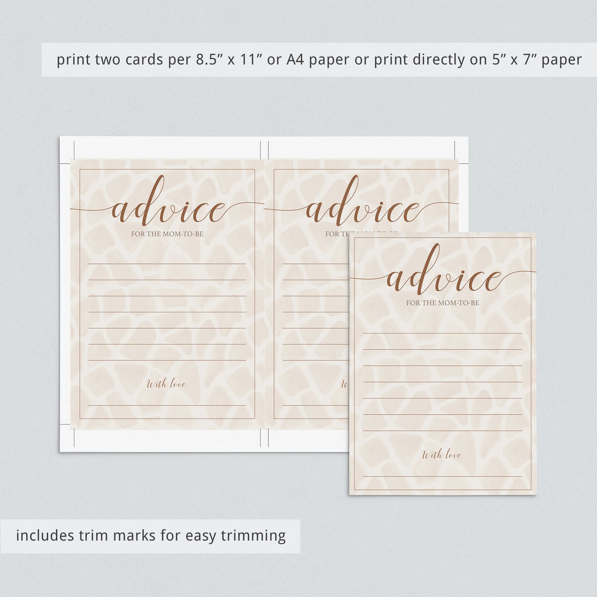 Printable advice for mommy cards safari themed by LittleSizzle