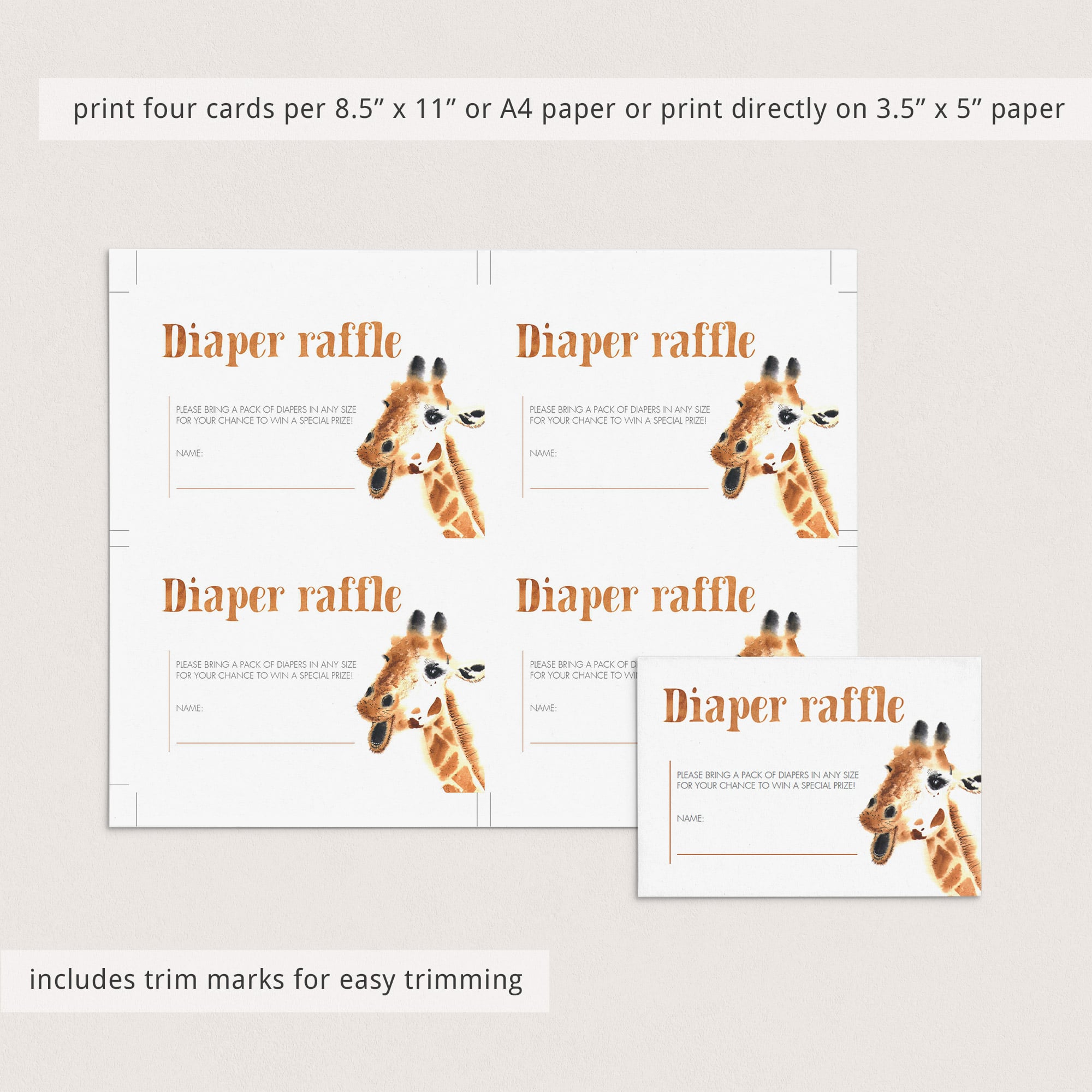 Giraffe Diaper Raffle Card Template by LittleSizzle