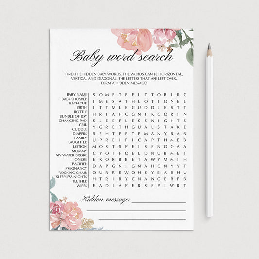 Baby word search game printable watercolor floral by LittleSizzle